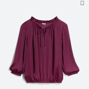 💥 Maroon SWEET GREY Billie Ruffle Trim Blouse